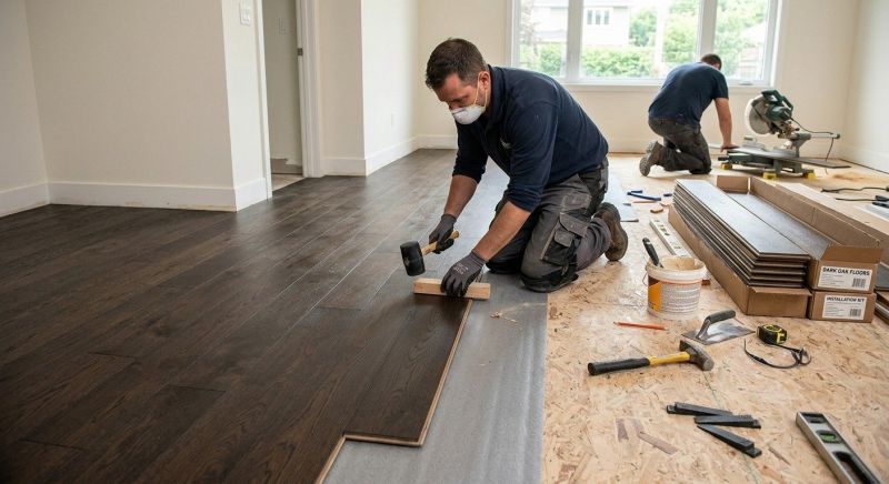 Dark Wood Floor Installation in Boston, MA